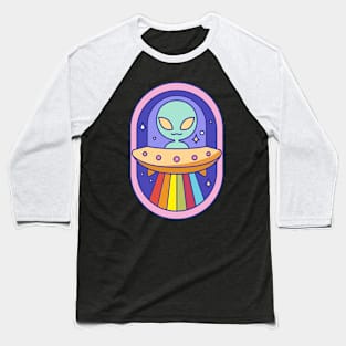 Rainbow UFO Alien Fun Kawaii Spaceship Baseball T-Shirt